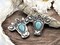 *5* 41x38mm Antique Silver w/Turquoise Boho Floral Cow Head Pendants